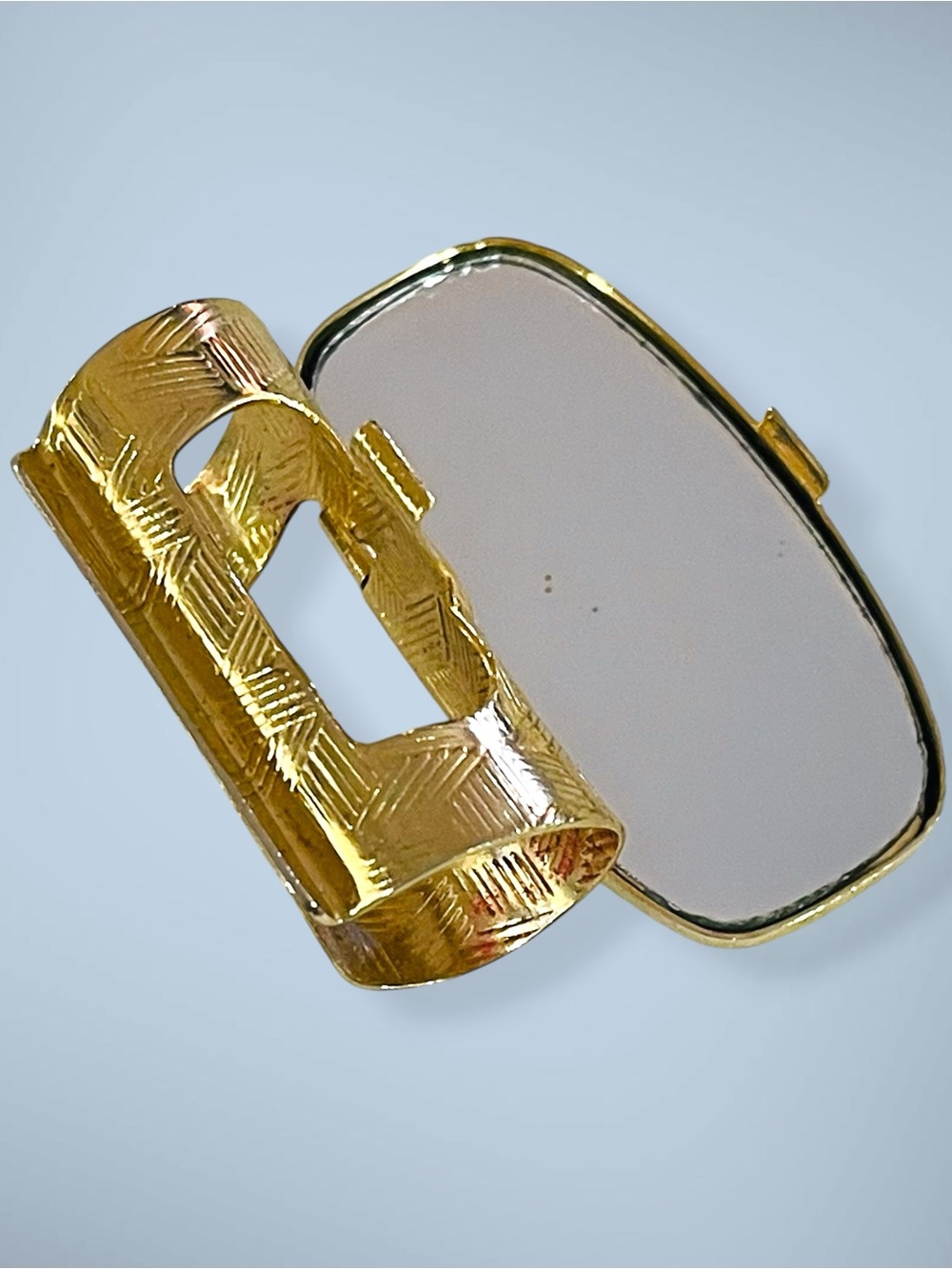 Vintage MidCentury Gold Tone and Blue Enamel Floral Lipstick Holder Mirror Case - Picture 10 of 14